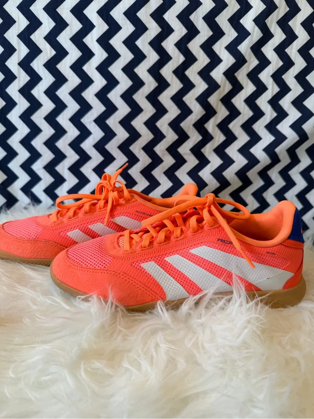 Adidas Kids Neon Orange Indoor Soccer Shoes with Gum Outsole